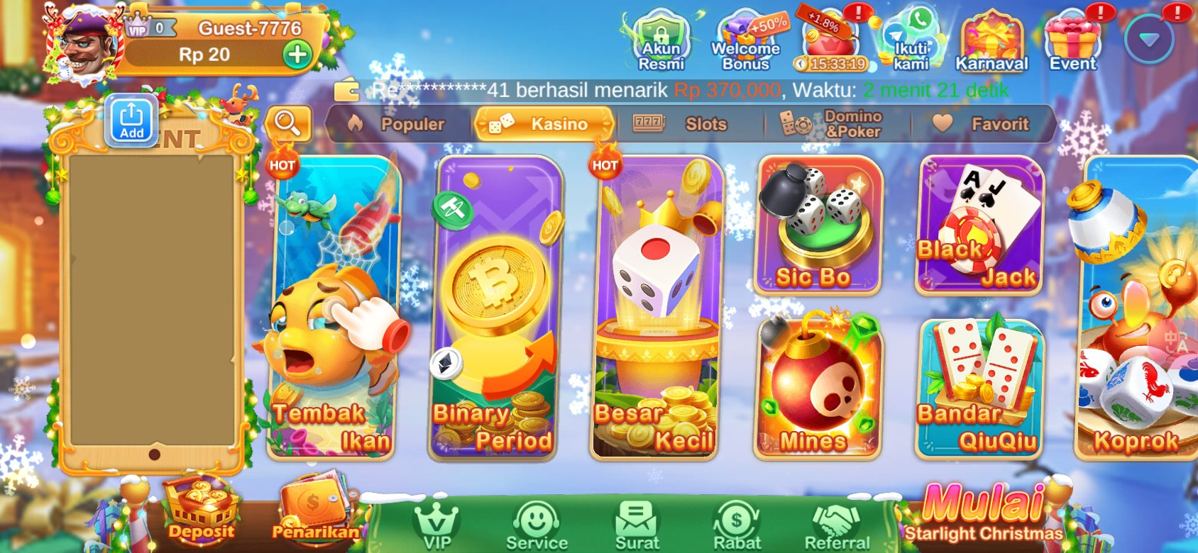 Game kasino populer seperti Tembak Ikan dan Sic Bo tersedia di K3K3 Apk 4 J 1767 C.